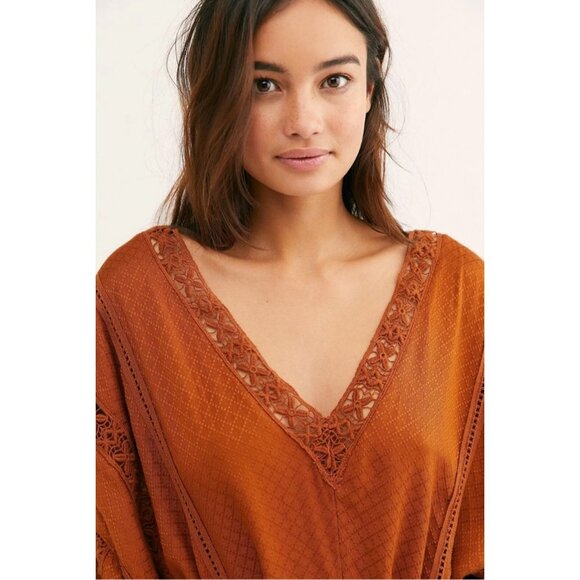 FREE PEOPLE Intimately I Mean It Crochet Knit Romper Burnt Copper - Picture 4 of 12